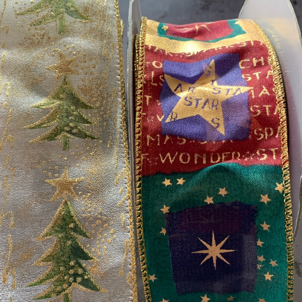 2 1/2” wide wired Christmas ribbon